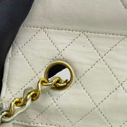 Chanel 1989-1991 White Lambskin Trapezium Shape Flap Bag