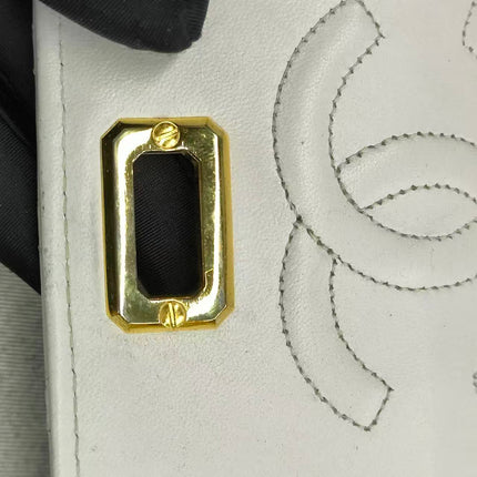 Chanel 1989-1991 White Lambskin Trapezium Shape Flap Bag