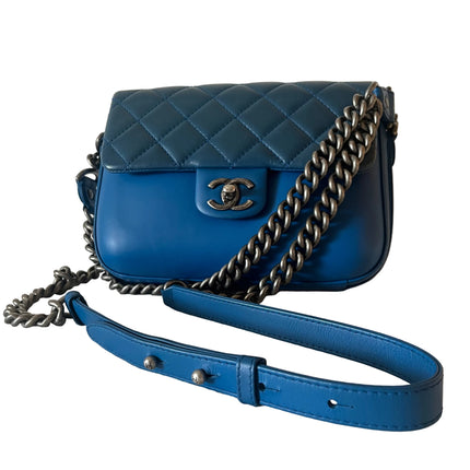 Chanel Rock My Shoulder Flap Bag Small Blue Quilted Calfskin Leather-Luxbags