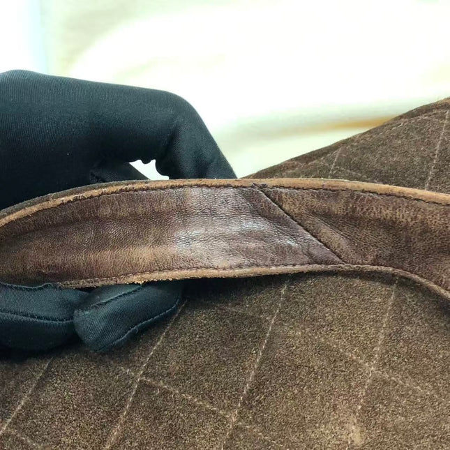 Chanel Vintage Kelly Brown Suede Leather Shoulder Bag Silver Hardware, 1996-1997
