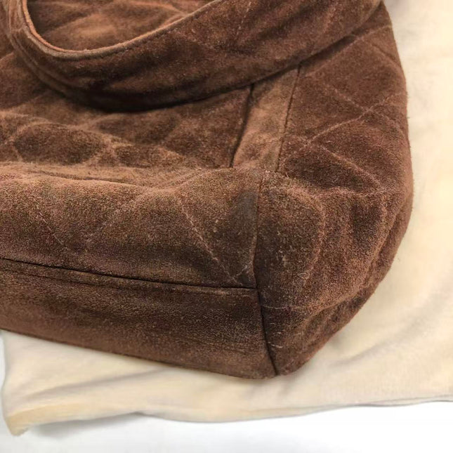 Chanel Vintage Kelly Brown Suede Leather Shoulder Bag Silver Hardware, 1996-1997