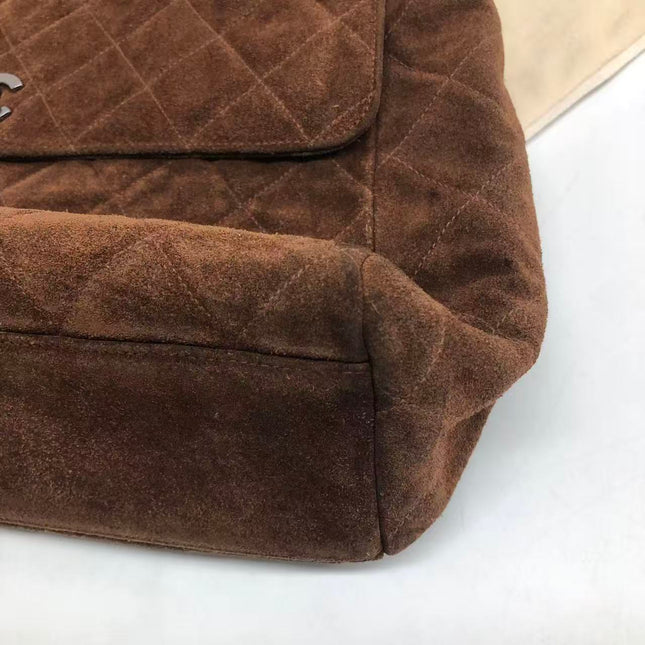 Chanel Vintage Kelly Brown Suede Leather Shoulder Bag Silver Hardware, 1996-1997