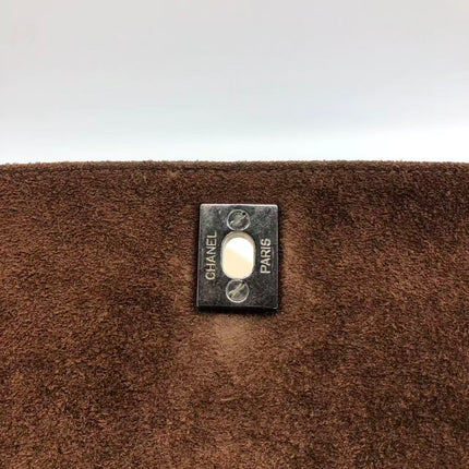 Chanel Vintage Kelly Brown Suede Leather Shoulder Bag Silver Hardware, 1996-1997