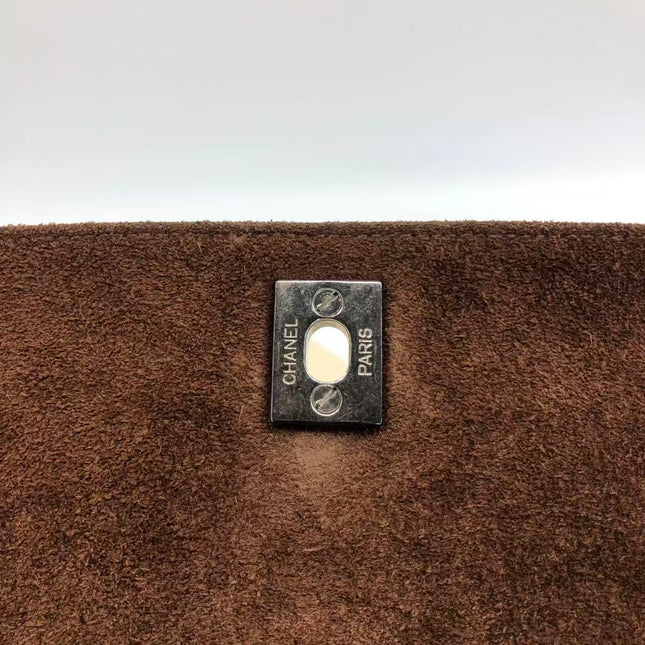 Chanel Vintage Kelly Brown Suede Leather Shoulder Bag Silver Hardware, 1996-1997