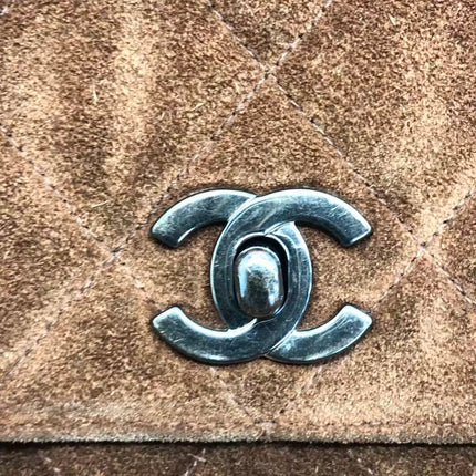 Chanel Vintage Kelly Brown Suede Leather Shoulder Bag Silver Hardware, 1996-1997
