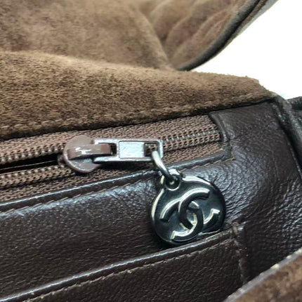 Chanel Vintage Kelly Brown Suede Leather Shoulder Bag Silver Hardware, 1996-1997