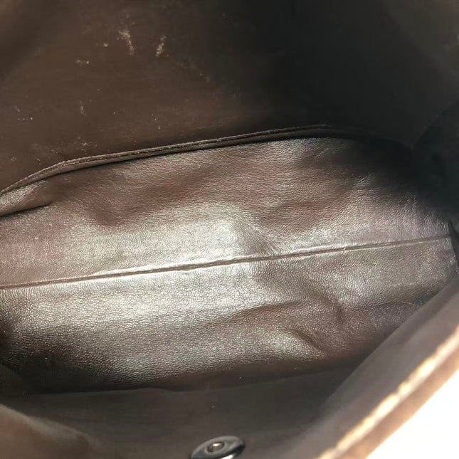 Chanel Vintage Kelly Brown Suede Leather Shoulder Bag Silver Hardware, 1996-1997