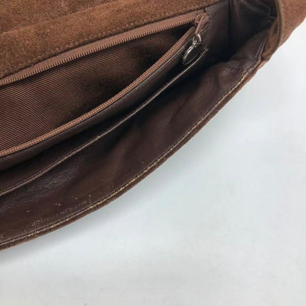 Chanel Vintage Kelly Brown Suede Leather Shoulder Bag Silver Hardware, 1996-1997