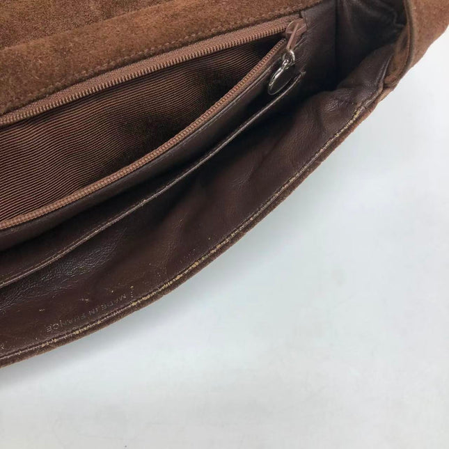 Chanel Vintage Kelly Brown Suede Leather Shoulder Bag Silver Hardware, 1996-1997