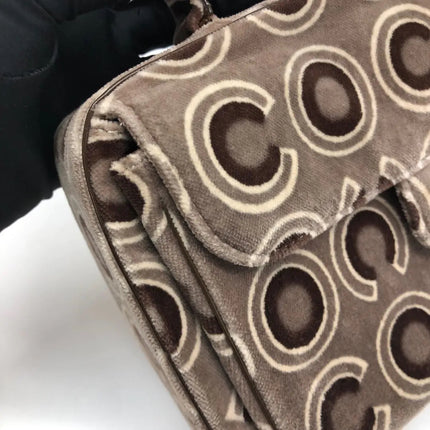 Chanel 2002 Coco Flap Top Handle Box Bag Velvet Grey