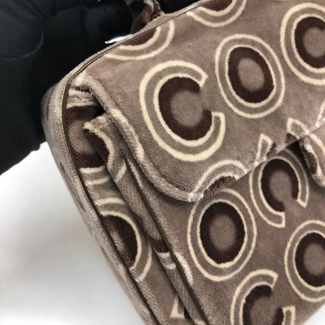 Chanel 2002 Coco Flap Top Handle Box Bag Velvet Grey