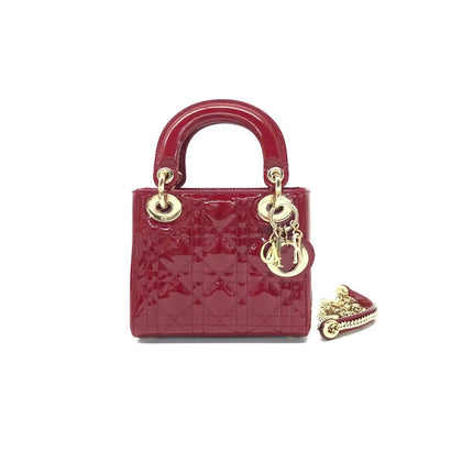 Lady Dior Mini 2019 Red Patent Leather Gold-tone Chain Strap-Luxbags