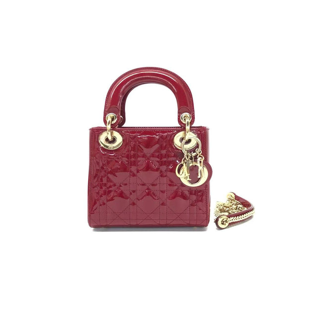 Lady Dior Mini 2019 Red Patent Leather Gold-tone Chain Strap-Luxbags