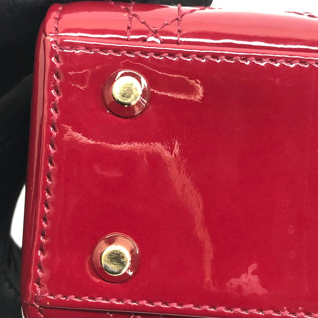 Lady Dior Mini 2019 Red Patent Leather Gold-tone Chain Strap