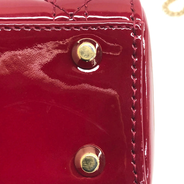 Lady Dior Mini 2019 Red Patent Leather Gold-tone Chain Strap