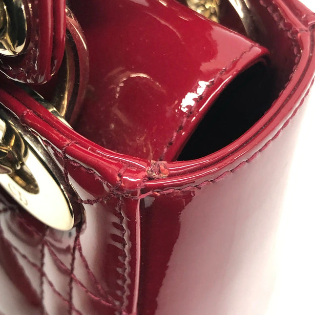 Lady Dior Mini 2019 Red Patent Leather Gold-tone Chain Strap