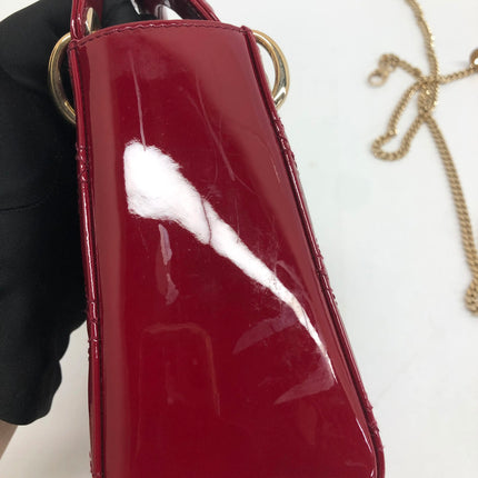 Lady Dior Mini 2019 Red Patent Leather Gold-tone Chain Strap