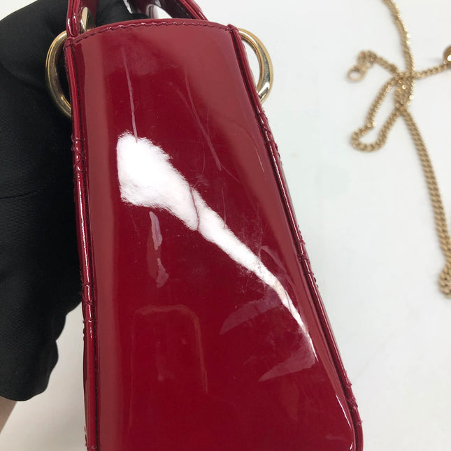 Lady Dior Mini 2019 Red Patent Leather Gold-tone Chain Strap