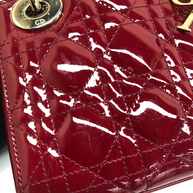 Lady Dior Mini 2019 Red Patent Leather Gold-tone Chain Strap
