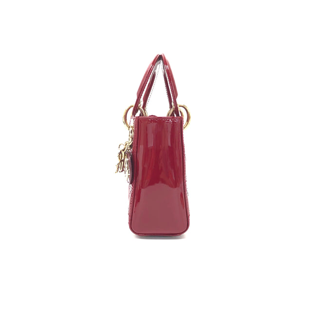 Lady Dior Mini 2019 Red Patent Leather Gold-tone Chain Strap