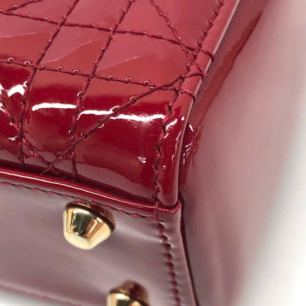 Lady Dior Mini 2019 Red Patent Leather Gold-tone Chain Strap