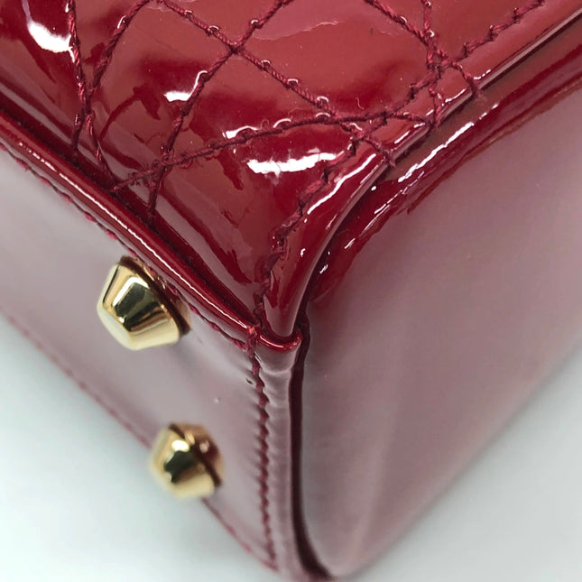 Lady Dior Mini 2019 Red Patent Leather Gold-tone Chain Strap