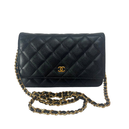 Chanel 2019 Wallet on Chain Classic Flap Black Caviar Leather Gold Hardware-Luxbags