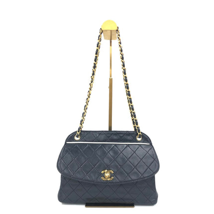 Chanel 1989-1991 Navy Lambskin Quilted Flap Bag 24k Gold Hardware-Luxbags