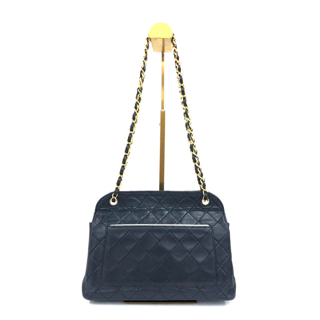 Chanel 1989-1991 Navy Lambskin Quilted Flap Bag 24k Gold Hardware