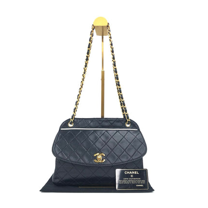 Chanel 1989-1991 Navy Lambskin Quilted Flap Bag 24k Gold Hardware