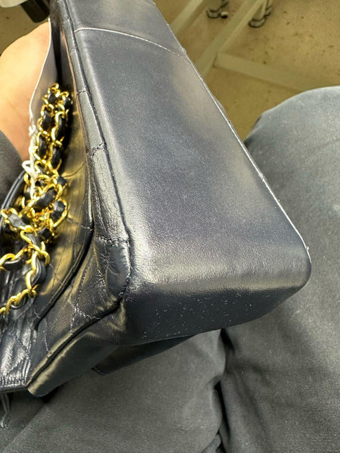 Chanel 1989-1991 Navy Lambskin Quilted Flap Bag 24k Gold Hardware