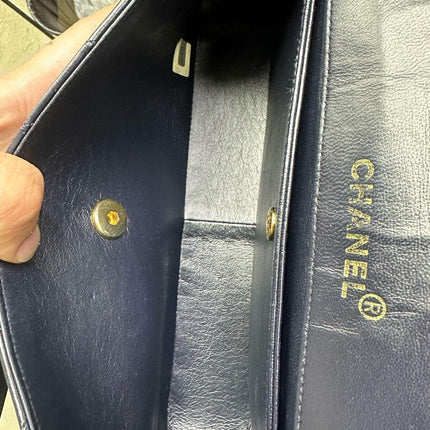 Chanel 1989-1991 Navy Lambskin Quilted Flap Bag 24k Gold Hardware