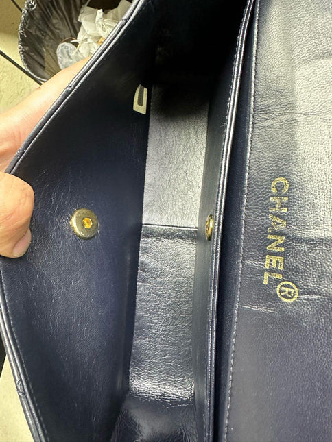 Chanel 1989-1991 Navy Lambskin Quilted Flap Bag 24k Gold Hardware