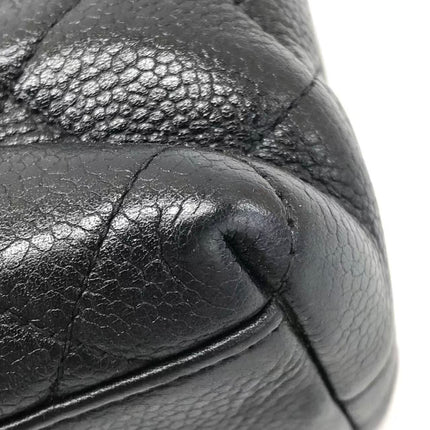 Chanel Vintage Front Pocket Tote Black Quilted Caviar Leather Double Gold Leather Chain