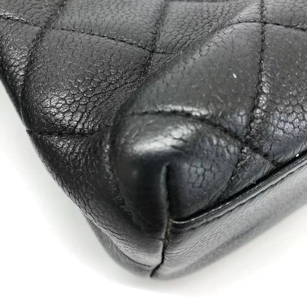 Chanel Vintage Front Pocket Tote Black Quilted Caviar Leather Double Gold Leather Chain