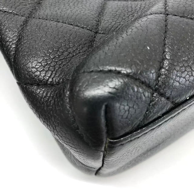 Chanel Vintage Front Pocket Tote Black Quilted Caviar Leather Double Gold Leather Chain