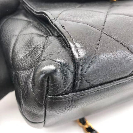 Chanel Vintage Front Pocket Tote Black Quilted Caviar Leather Double Gold Leather Chain