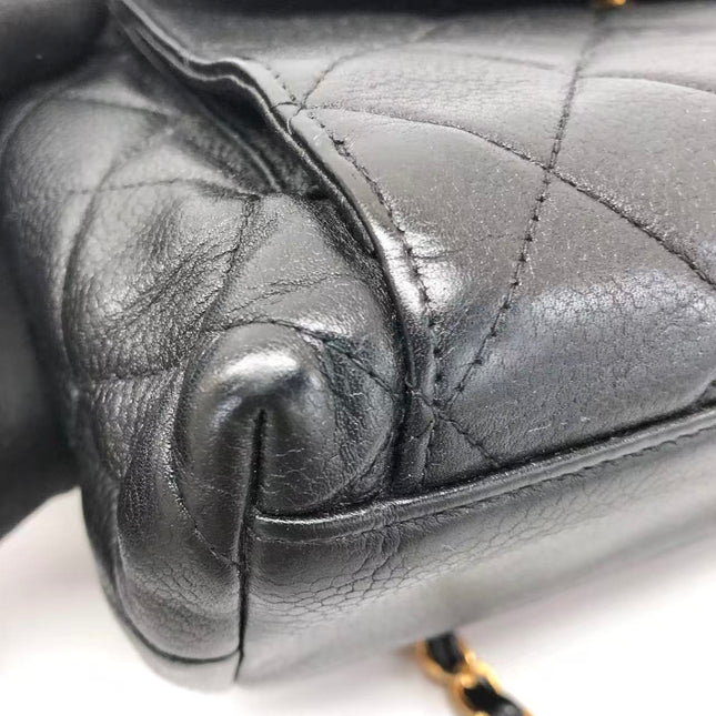 Chanel Vintage Front Pocket Tote Black Quilted Caviar Leather Double Gold Leather Chain