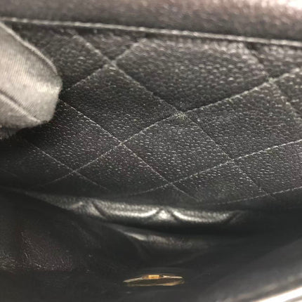 Chanel Vintage Front Pocket Tote Black Quilted Caviar Leather Double Gold Leather Chain