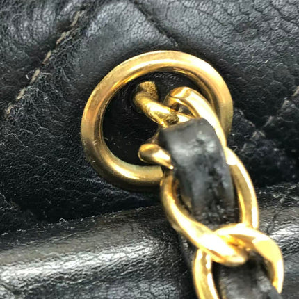 Chanel Vintage Front Pocket Tote Black Quilted Caviar Leather Double Gold Leather Chain