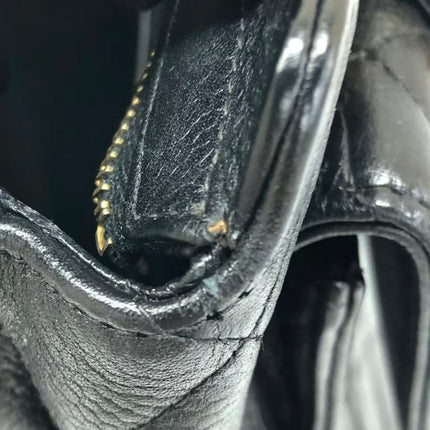 Chanel Vintage Front Pocket Tote Black Quilted Caviar Leather Double Gold Leather Chain