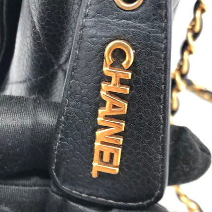 Chanel Vintage Front Pocket Tote Black Quilted Caviar Leather Double Gold Leather Chain