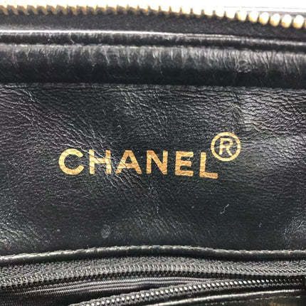 Chanel Vintage Front Pocket Tote Black Quilted Caviar Leather Double Gold Leather Chain