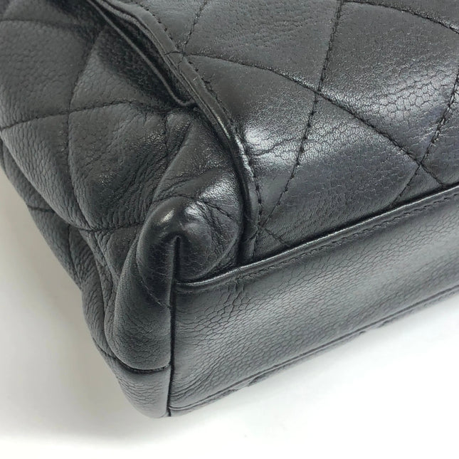 Chanel Vintage Front Pocket Tote Black Quilted Caviar Leather Double Gold Leather Chain