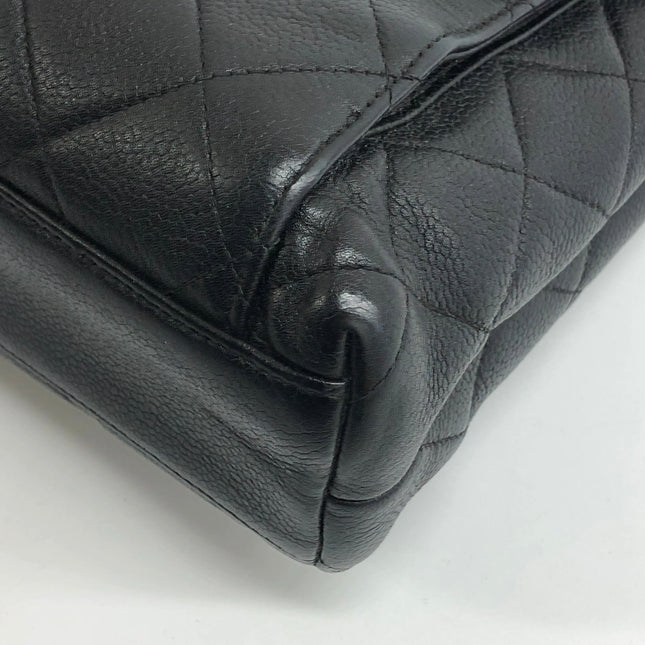 Chanel Vintage Front Pocket Tote Black Quilted Caviar Leather Double Gold Leather Chain