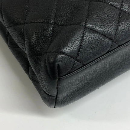 Chanel Vintage Front Pocket Tote Black Quilted Caviar Leather Double Gold Leather Chain