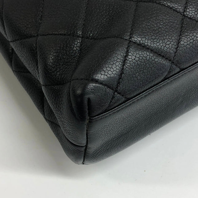 Chanel Vintage Front Pocket Tote Black Quilted Caviar Leather Double Gold Leather Chain