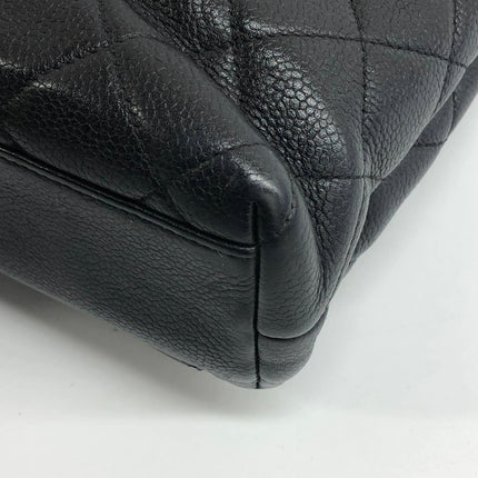 Chanel Vintage Front Pocket Tote Black Quilted Caviar Leather Double Gold Leather Chain