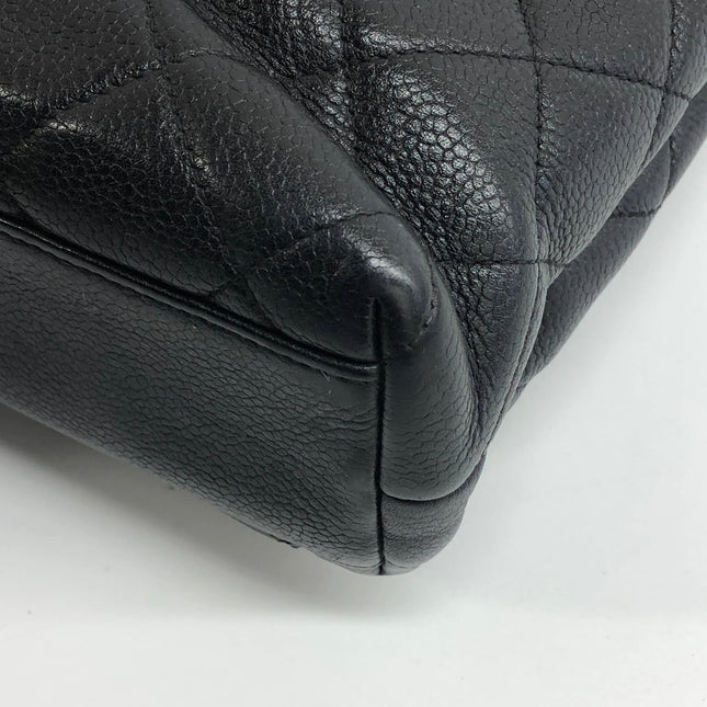 Chanel Vintage Front Pocket Tote Black Quilted Caviar Leather Double Gold Leather Chain