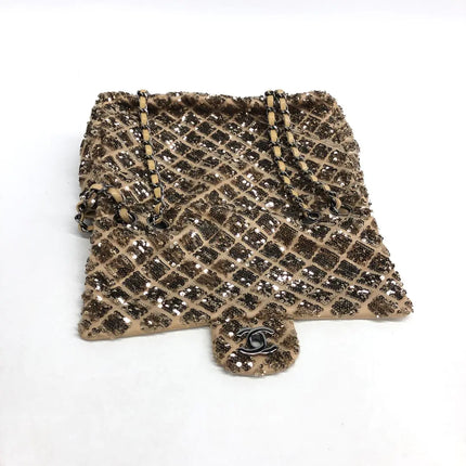 Chanel Glitter Flap Bag Medium Gold Glitter Sequins and Fabric